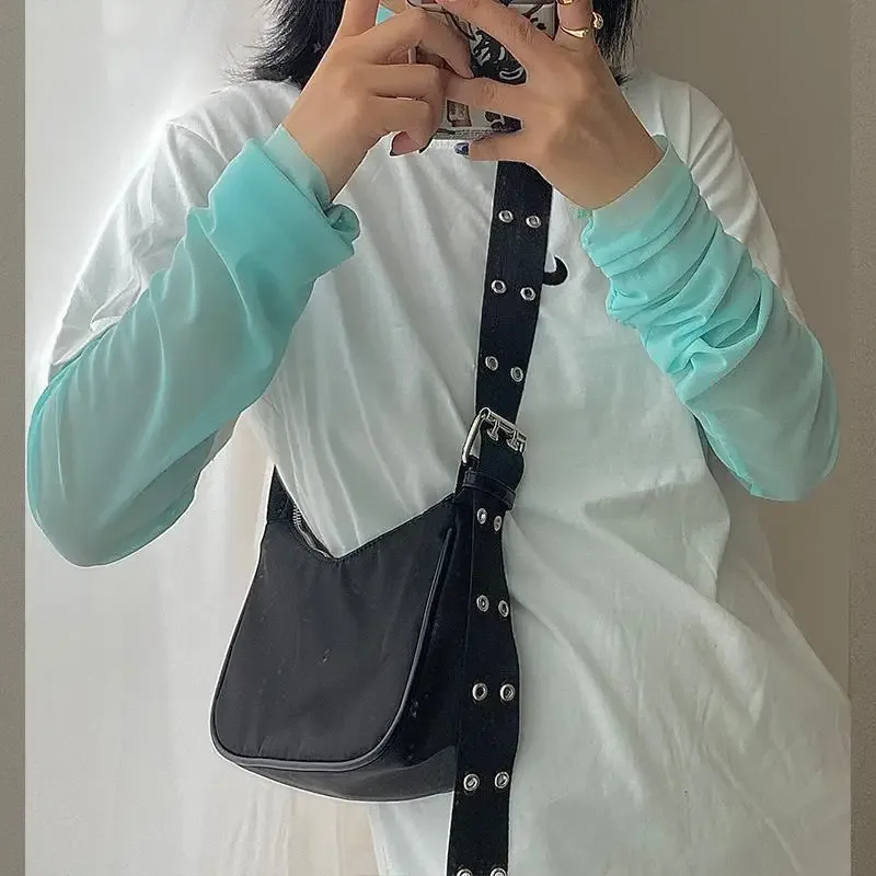 sacs à bandoulière décontractés pour femmes, sac à bandoulière en nylon imperméable noir, sac à main cool sous les bras pour filles