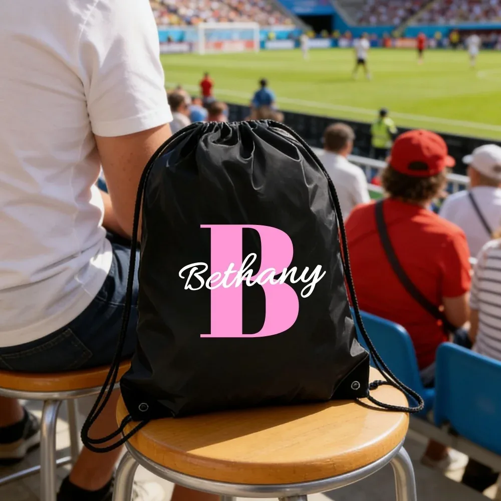 sac à dos à cordon personnalisé avec nom, sac de sport personnalisé avec fond renforcé, cordon de serrage pour le sport, les voyages, l'école, cadeau d'anniversaire