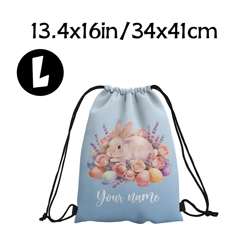 sac à dos à cordon personnalisé avec motif floral aquarelle et lapin de pâques, sac à œufs personnalisé, cadeau de pâques pour enfants