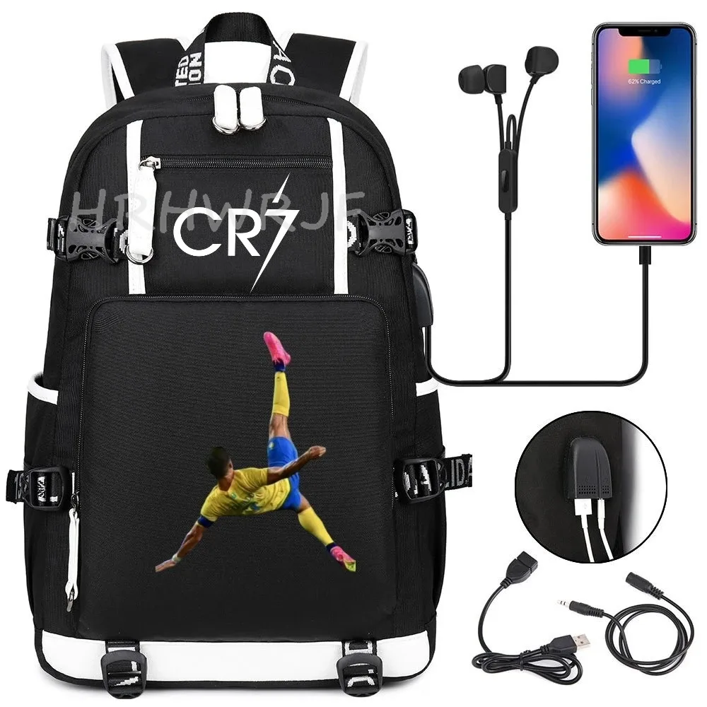 sac à dos camouflage cr7 avec usb, sac d'école pour filles et garçons du secondaire, pour adolescents, simple, multi-poches, capacité de voyage, sac à dos de randonnée pour hommes