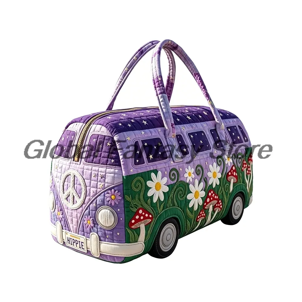sac de voyage matelassé hippie van 2026 avec imprimé signe de la paix, sac fourre-tout pour voyages en voiture, sac à main pour femmes et hommes, sac de week-end pour activités de plein air