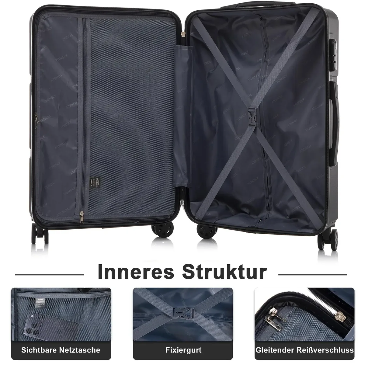 valise rigide yonsly 16/20/24/28 pouces 4 roulettes 360 °   valise légère à roulettes avec serrure à combinaison, double fermeture éclair, poignée souple, bagage à main pour voyages aériens, voyages d'affaires, camping, voyages de week-end