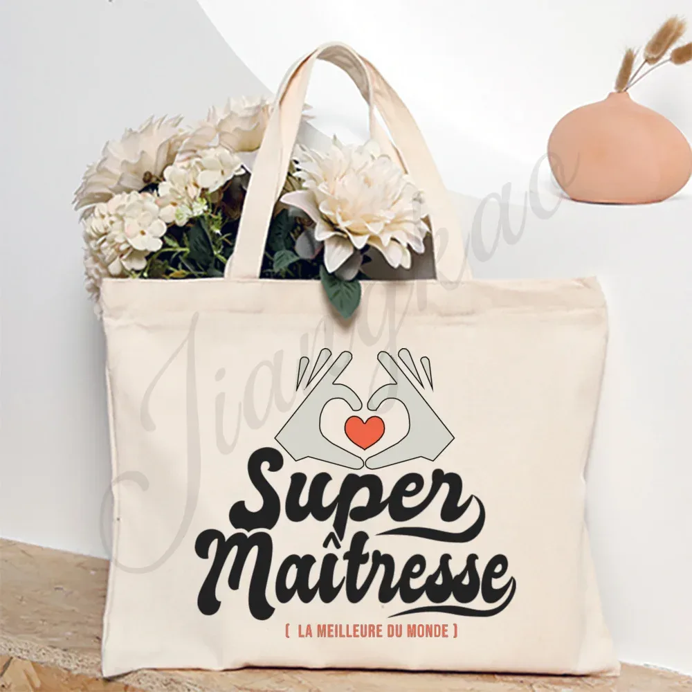 merci enseignant français impression femmes sac à bandoulière toile sacs à provisions femmes sacs à main sac fourre-tout réutilisable meilleurs cadeaux pour maitresse