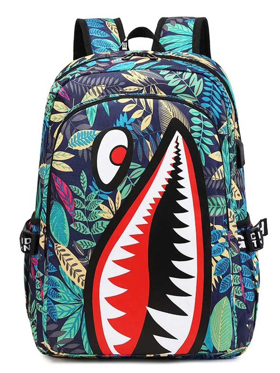 sac à dos pour enfants de l'école primaire, motif requin, grande capacité, léger, simple, sac à dos de dessin animé