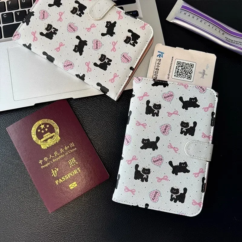 mignon nœud chien imprimé hommes femmes étanche porte-passeport couvre étui voyage pu carte de crédit portefeuille passeport livre passeport couverture