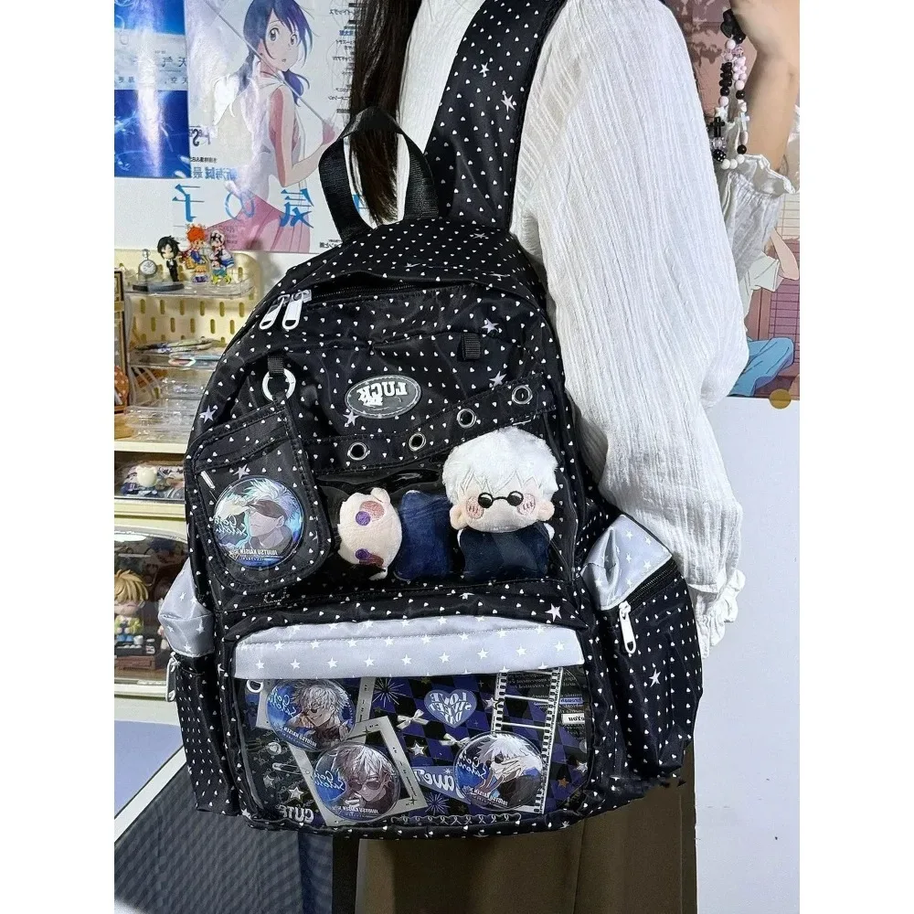 sac à dos polyvalent grande capacité harajuku y2k, motif pois mignon, style ulzzang ita bag, inspiré des expositions de bandes dessinées quotidiennes