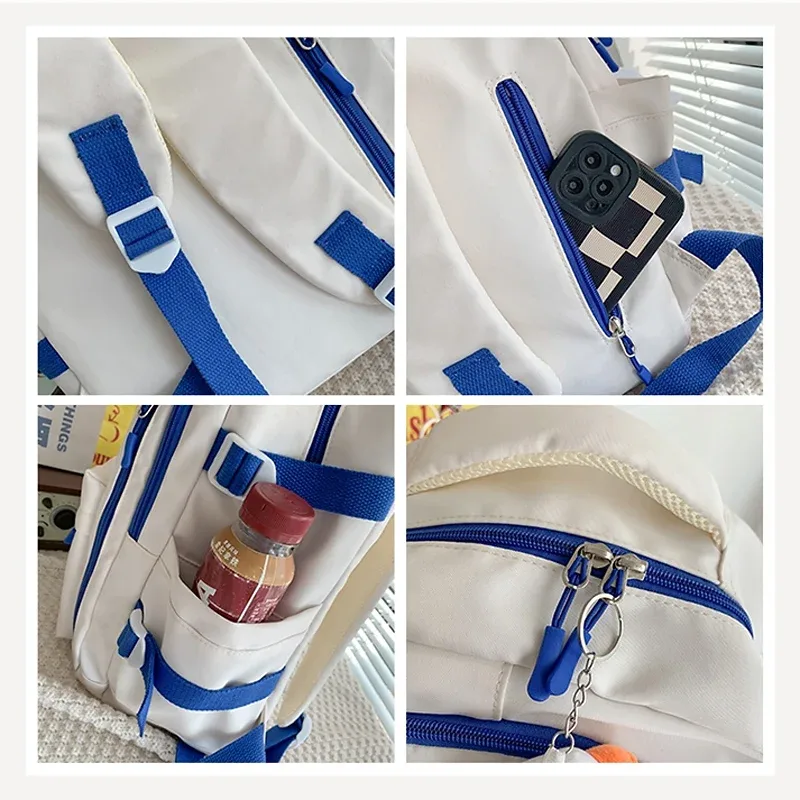 sac dos nylon blanc rouge bleu patchwork bandoulière arquée poche ouverte informatique classement souple voyager école collège
