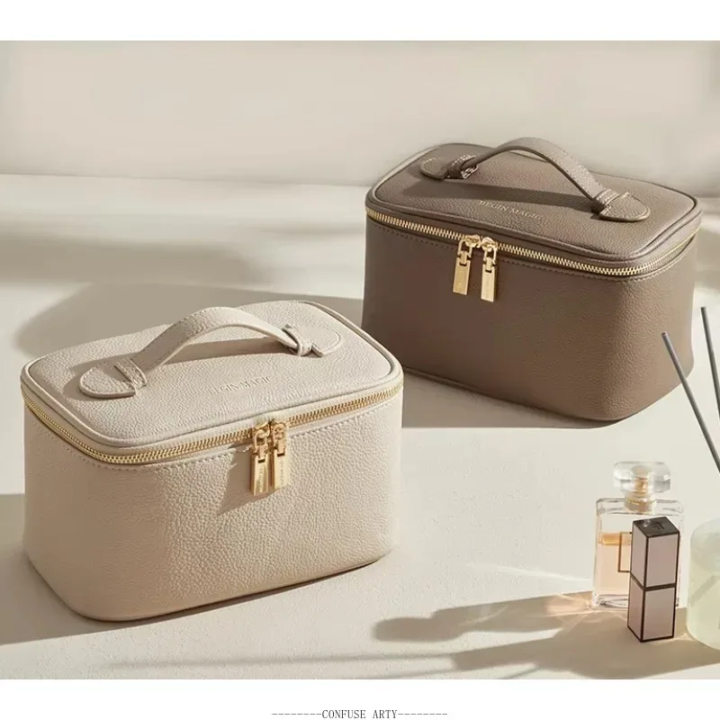 trousse de maquillage portative en cuir pu de grande capacité pour femmes-2025 nouveauté organisateur de toilette de voyage avec plusieurs compartiments