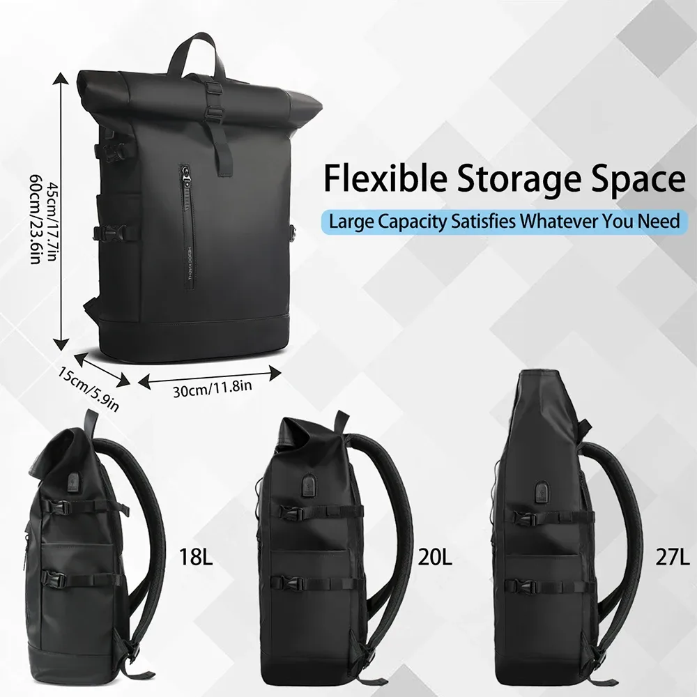 heroic knight – sac à dos de voyage pour hommes, extensible, pour ordinateur portable 15.6 pouces, avec port usb, étanche, enroulable, pour loisirs