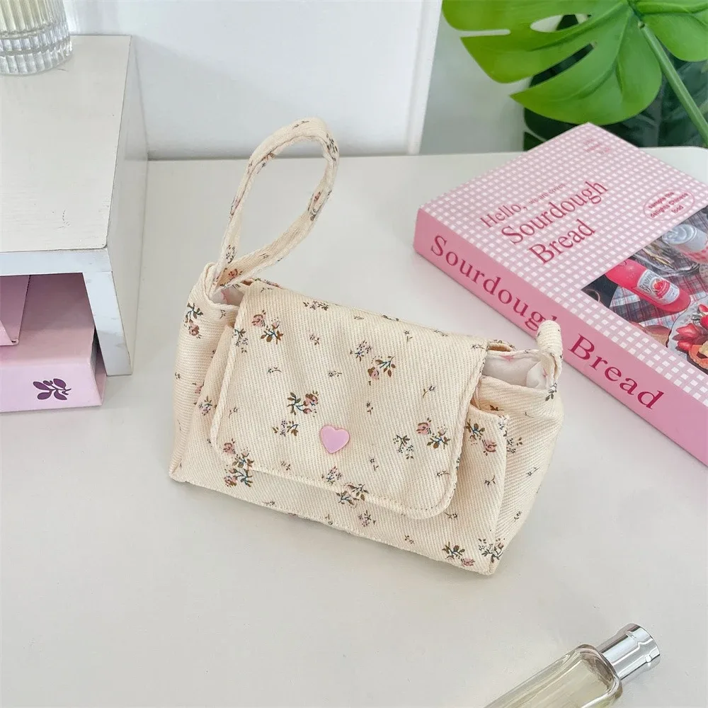 trousse de toilette en toile multi-poches pour femme, motif floral mignon, sac de voyage multi-couches pour cosmétiques, trousse de lavage