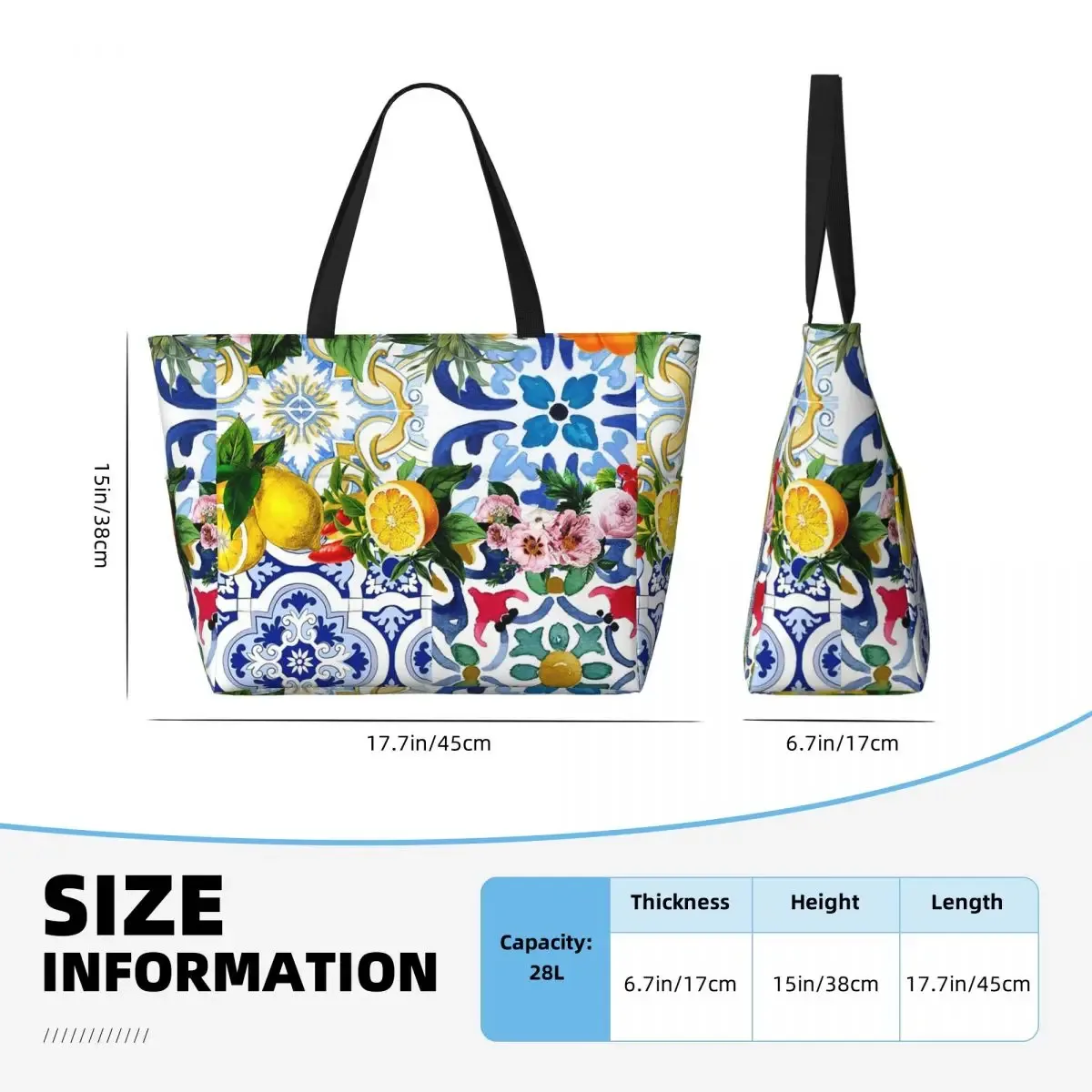 carreaux siciliens, méditerranéens, mosaïque, limons, sac fourre-tout de plage, sport, gymnastique, yoga, grand fourre-tout, sac de voyage pour femmes, sac de fitness