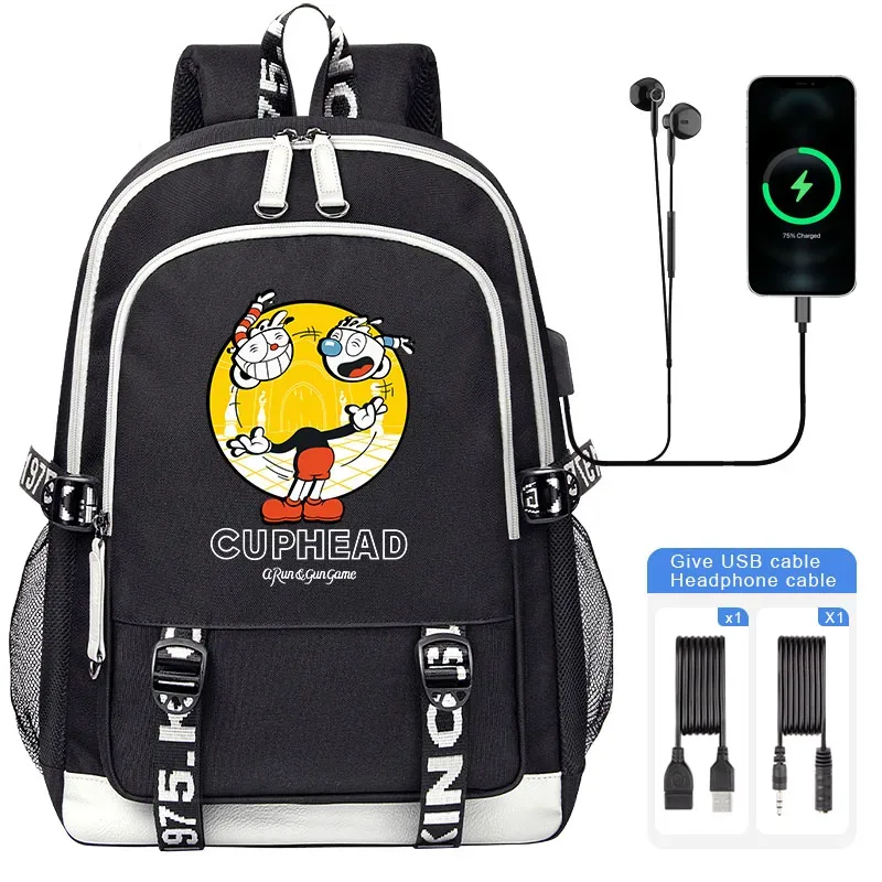 sacoche nylon illustrations cuphead dessin animé noir blanc gris ordinateur portable adolescents étudiants voyager capacité haute bandoulière souple