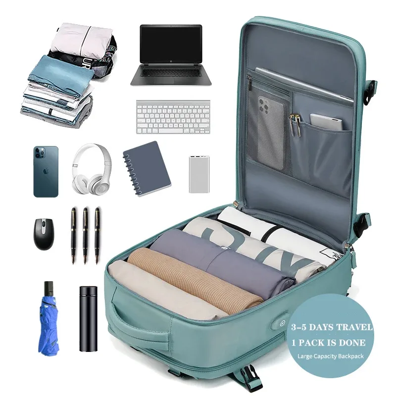 sac dos nylon vert pastel gris compartiment ordinateur poches latérales usage voyage école affaires courtes distances