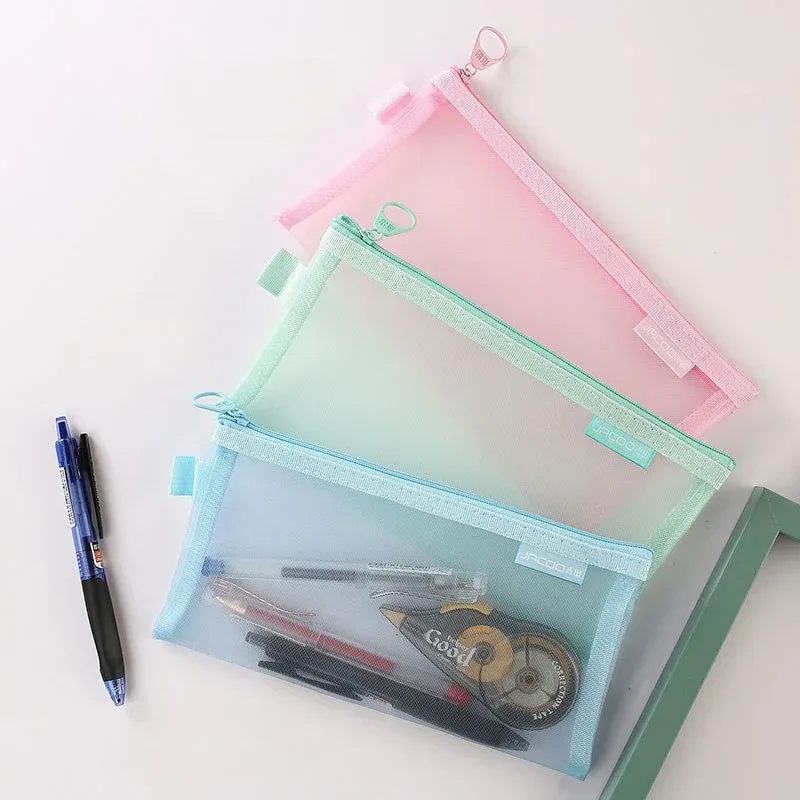 organisateur de maquillage pour pinceaux, rouge à lèvres, maille transparente, sacs à cosmétiques en nylon, couleur unie, papeterie pour étudiants, trousse à crayons, pochette pour cartes, 1 pièces
