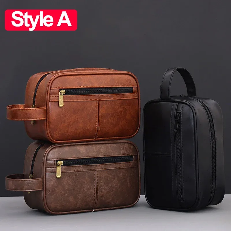 trousse de toilette imperméable en cuir pu pour hommes et femmes, voyage d'affaires, salle de bain, outils de rasage, pochette de rangement, sac à cosmétiques, sac de besoin pour femmes
