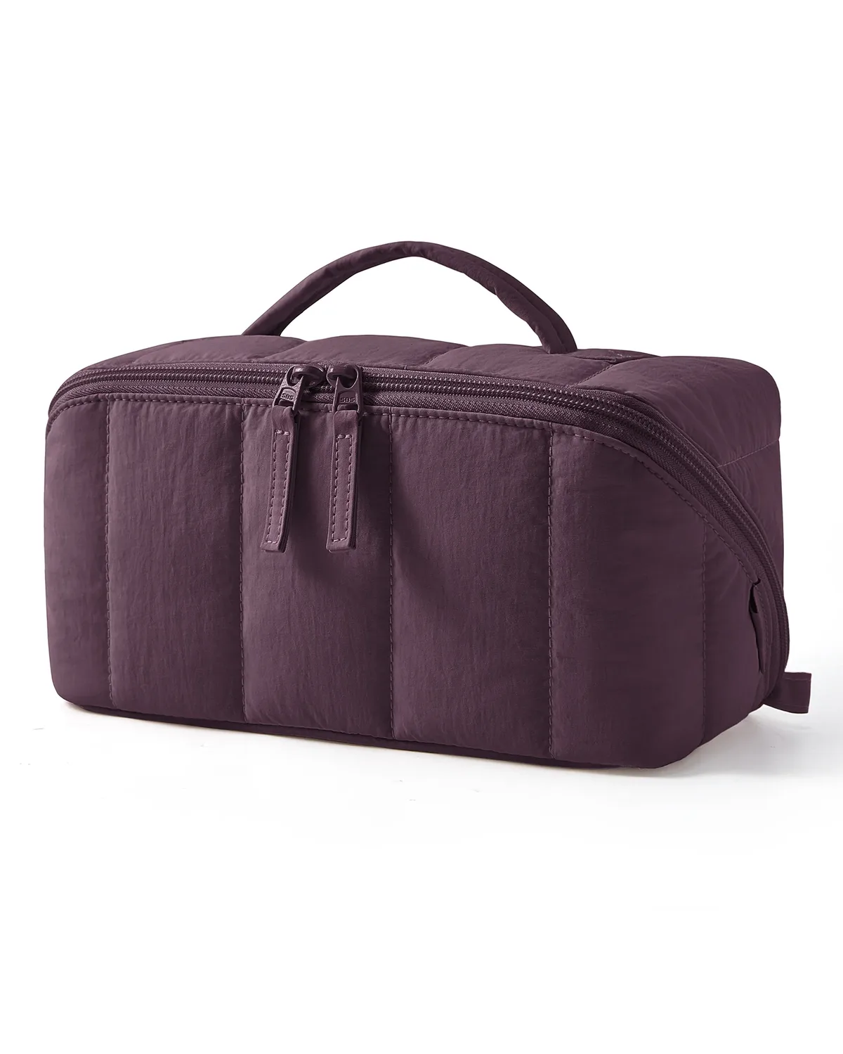 bagsmart trousse de maquillage de voyage matelassée pour femme, ouverture plate, résistante à l'eau, marron, trousse de toilette portable, organiseur de maquillage rembourré