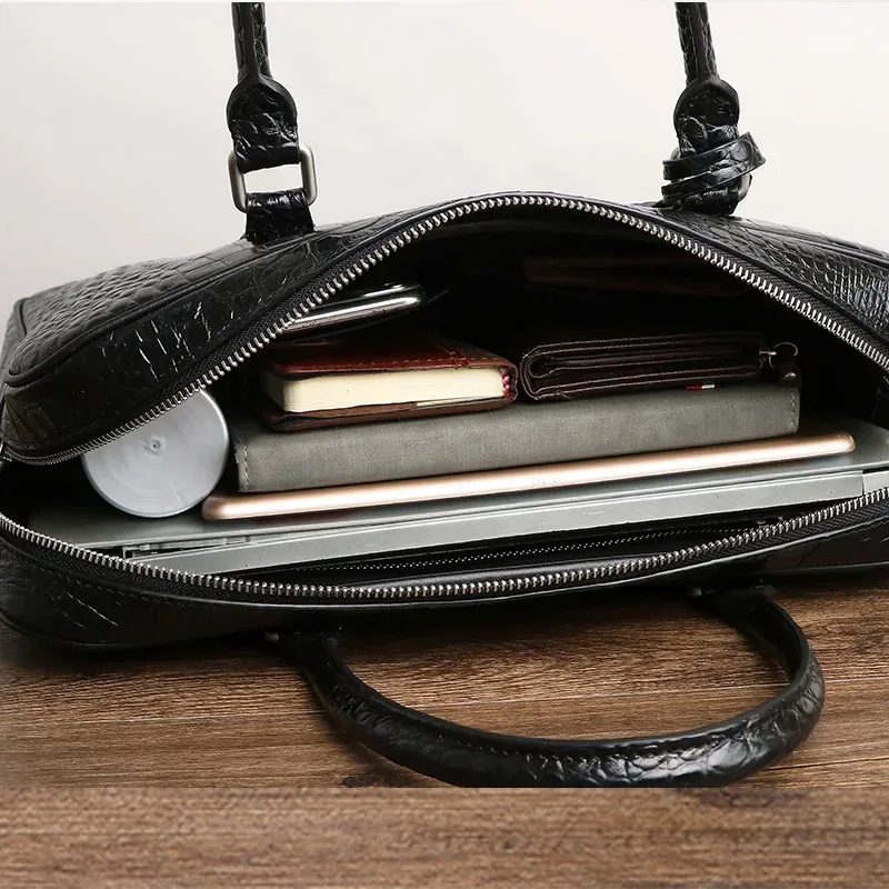 porte documents cuir veritabl cuir vache fermeture éclair imprimé animaux poche limon 14 pouces hommes bleu noir beaufort