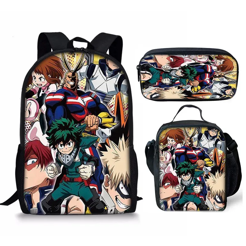 sac à dos my hero academy, ensemble de trois pièces, sac à bandoulière my hero academy, trousse à crayons