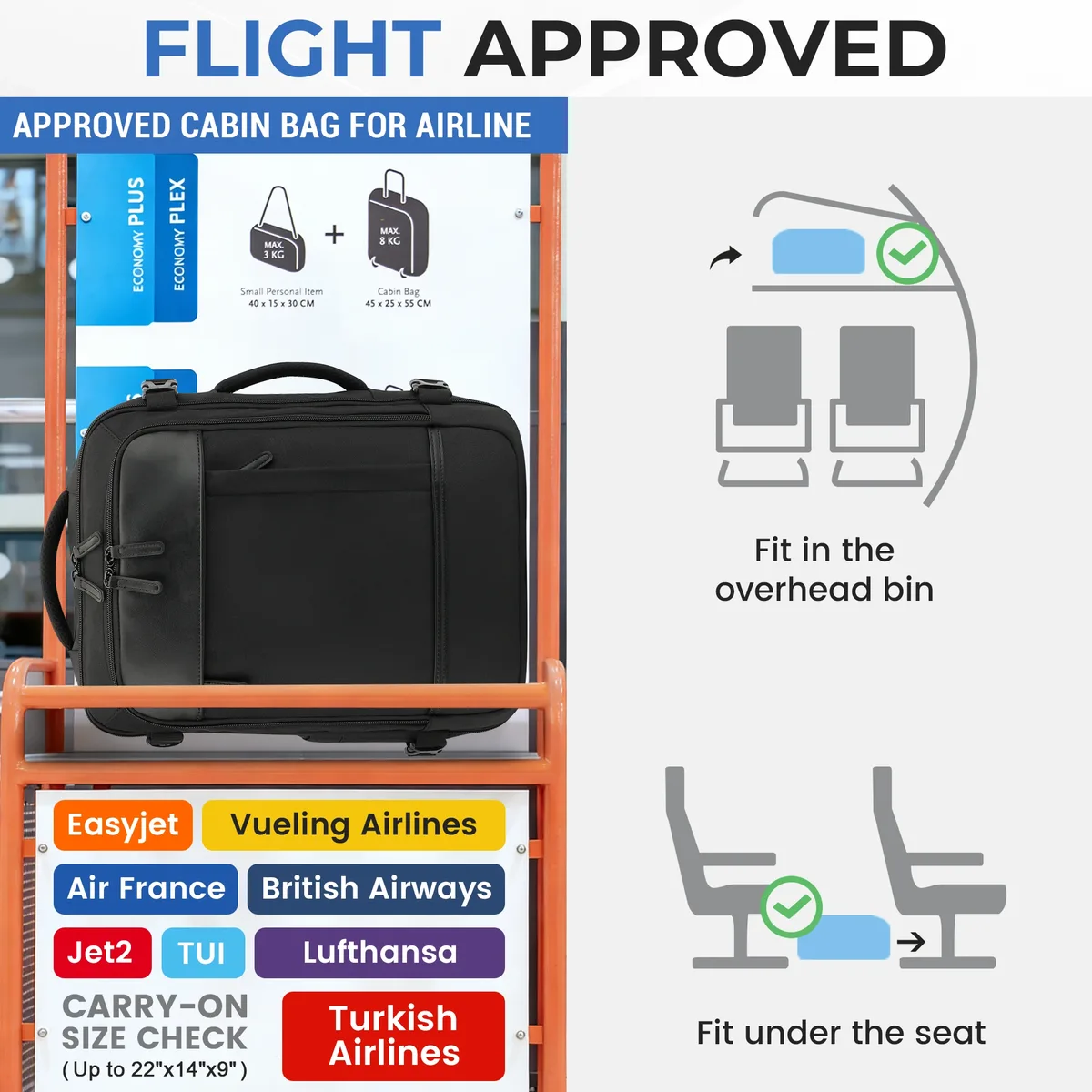 ryanair 40x30x20 sac de cabine à bagages, 40x30x20 sac hommes femmes 15.6 pouces pochette d'ordinateur sac à dos de voyage d'affaires, sac à dos d'école universitaire