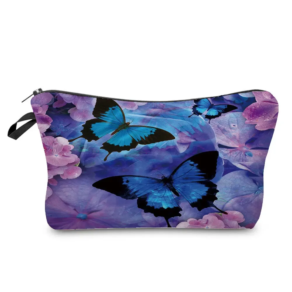 sac à cosmétiques imprimé papillon pour femmes, trousse à crayons d'école pratique avec animaux, mini sac de rangement de voyage, sacs de maquillage pour dames