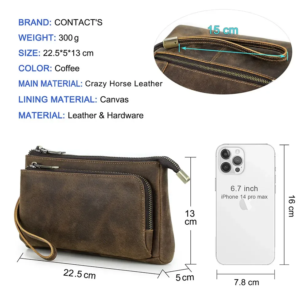 peau de vache hommes pochettes en cuir véritable hommes d'affaires voyage sacs à main grande capacité câble organisateur pochette sac à main style vintage