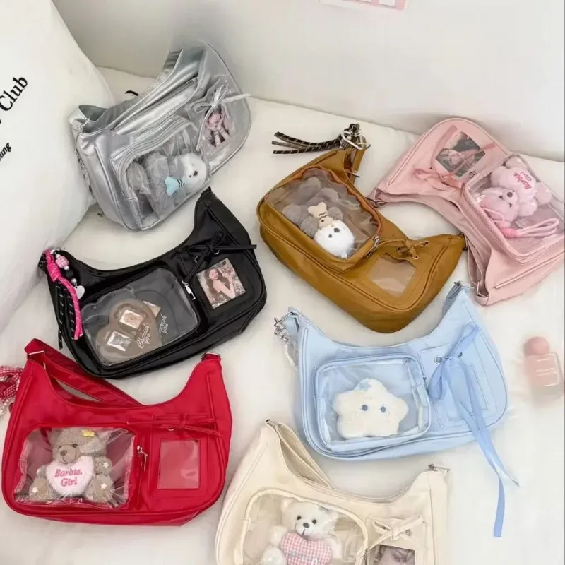 sac à bandoulière y2k harajuku pour femme, sac ita transparent coréen, sac à bandoulière scolaire, sac à main de créateur japonais style preppy