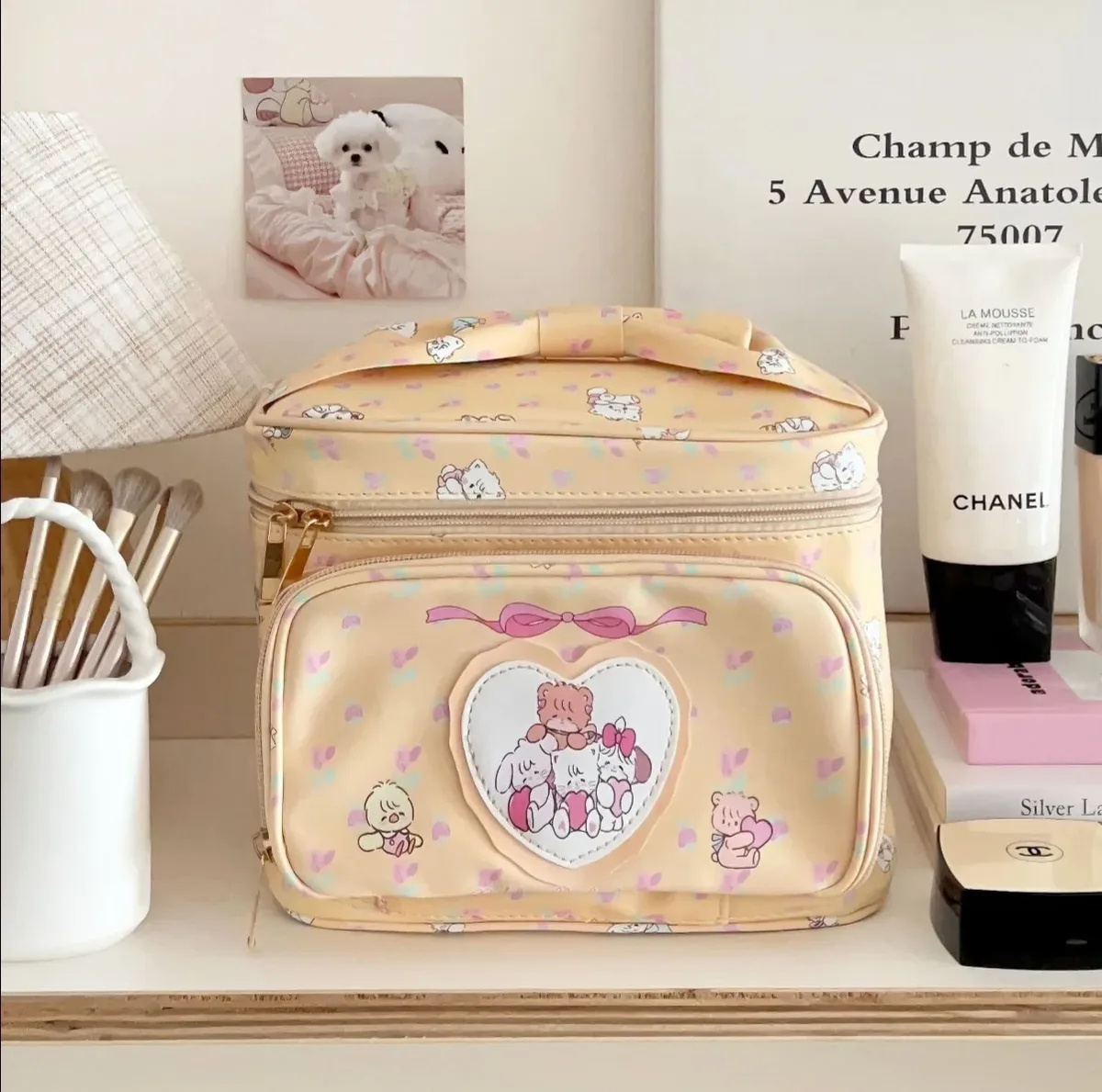 sac de maquillage princesse mikko mignon, sac à main portable de grande capacité, organisateur de rangement de cosmétiques de voyage pour adolescentes