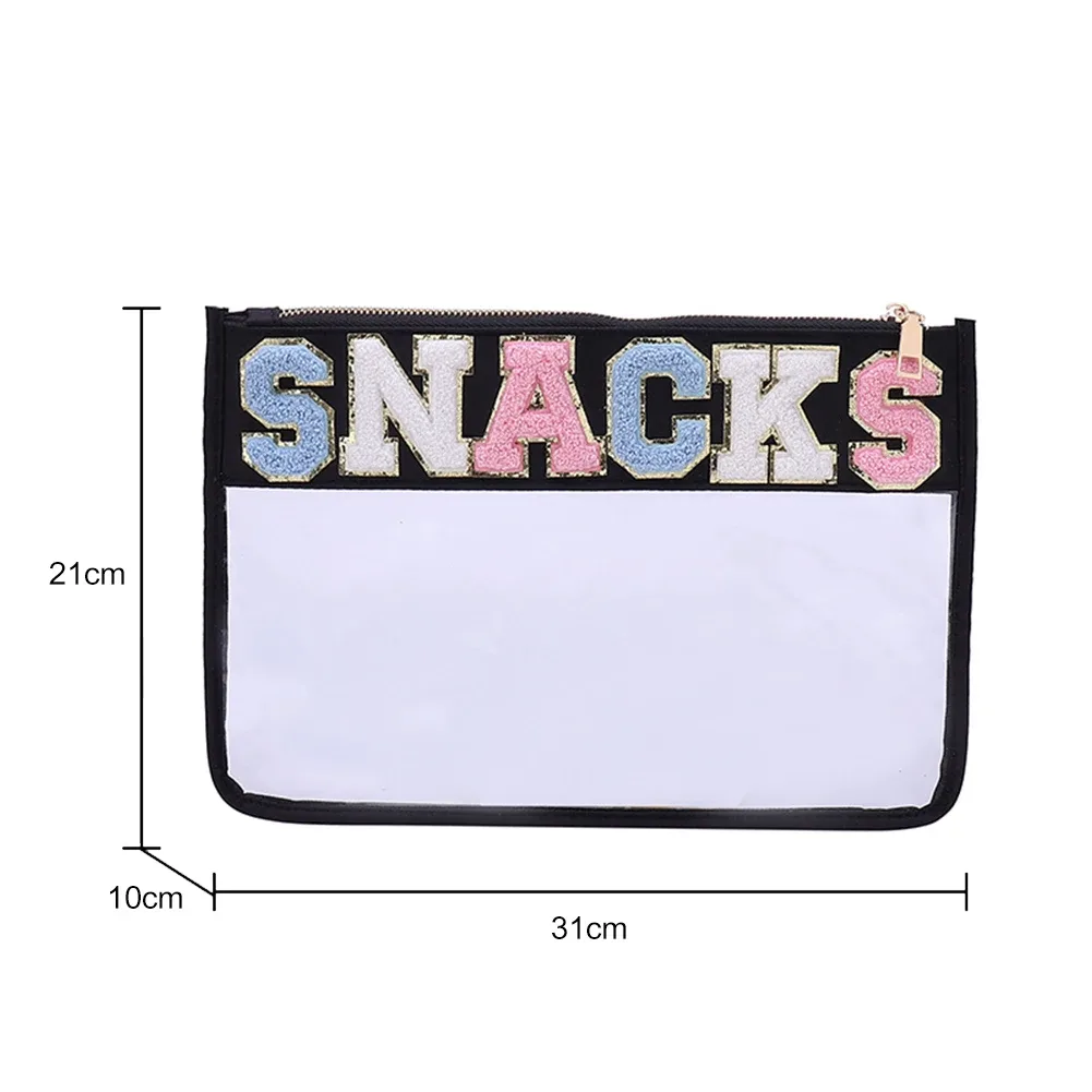 sac à cosmétiques en pvc transparent avec patchs de lettres, pochette de voyage pour femmes, pochettes de maquillage, trousse de toilette