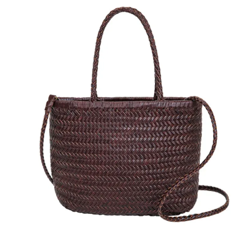 sac à poignée supérieure tissé en cuir de vache pour femme, sacoche décontractée en tricot tressé, vintage boho gitane aztèque ibiza, en cuir véritable