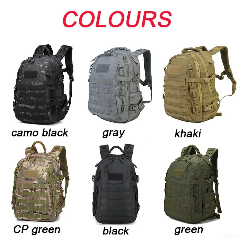 sac dos vert olive bandes marron claires motif camouflage fermeture velcro ajustable boucles métalliques usage extérieur capacité grande