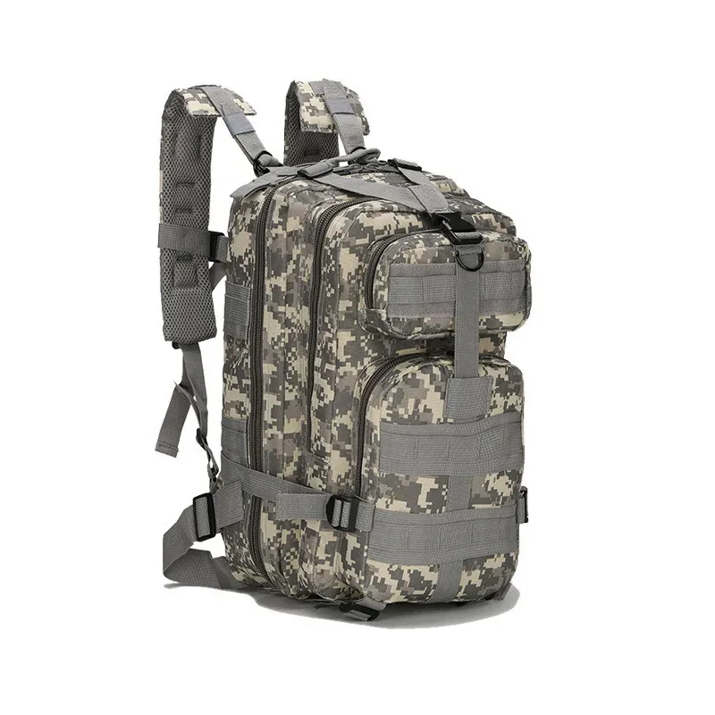 sac dos nylon camouflage noir bandes grises poche ouvrée décoration verrouillage trapézoïdale voyage sport camping randonnée