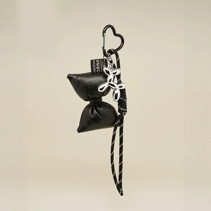 porte-clés à nœud en cuir matelassé doux, organisateur, mini breloque de sac mignon pour filles, porte-clés à nœud coréen avec pendentif