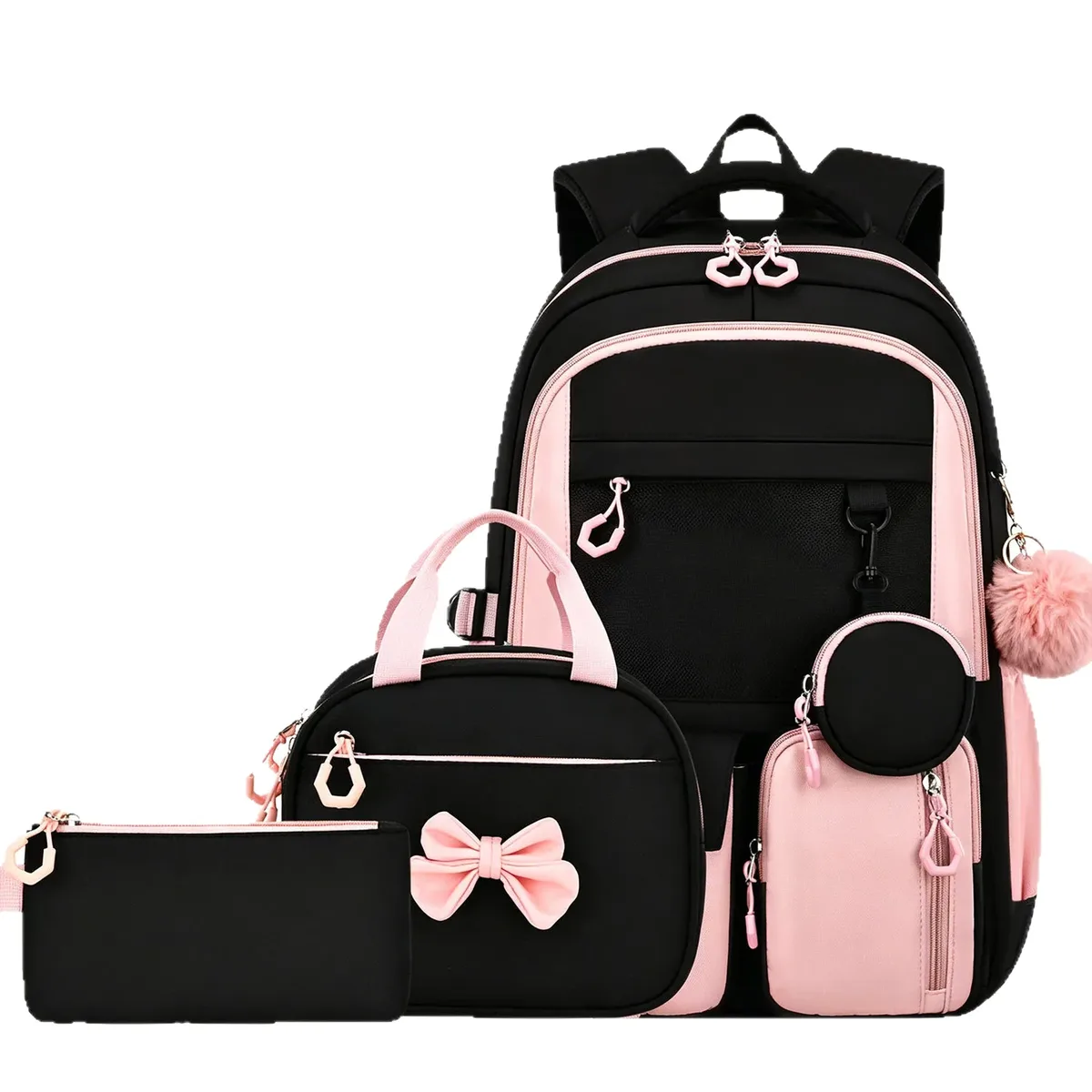 sac dos oxford universtité polyester noir rose compartiment ordinateur portable ceinture coussin air style préppy jacquard cadre interne format voyage