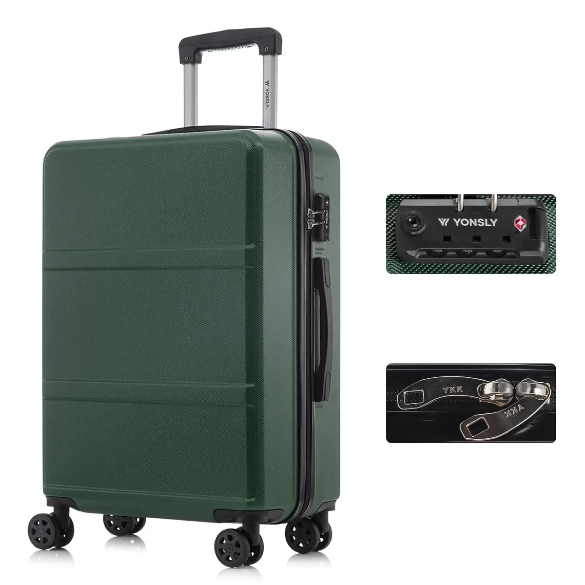 valise yonsly 20/24/28 pouces avec serrure tsa, fermeture éclair double ykk réparable, 4 roues 360 °     valise de voyage à roulettes, design simple en maille, valise rigide, conception anti-collision aux quatre coins pour les vacances