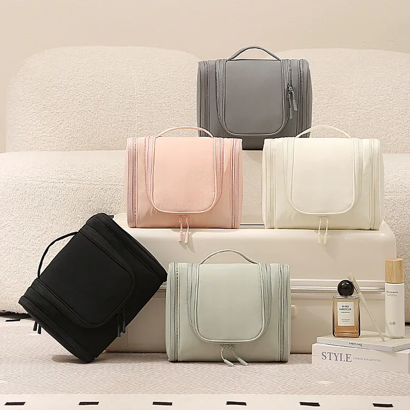 trousse de toilette suspendue à double ouverture grande capacité multi-compartiments portable pour voyage rangement cosmétique maquillage