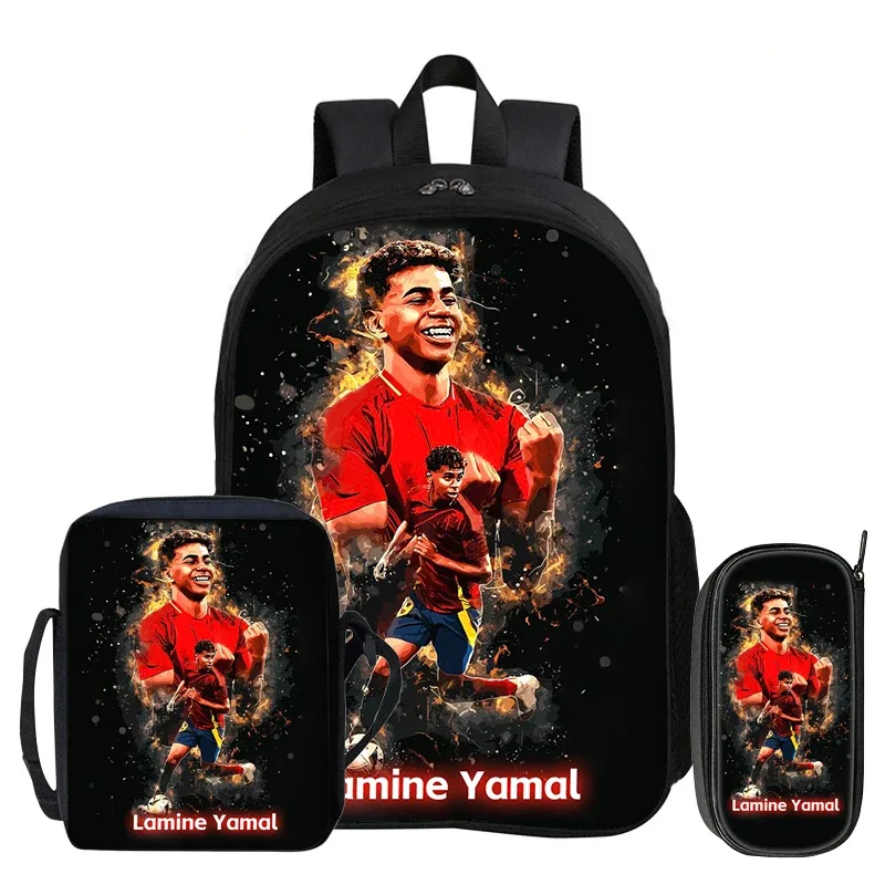 ensemble de 3 sacs à dos pour enfants, sac à dos de sport de football, sac à dos de star du football l-lamin yamal, sac à bandoulière pour étudiants, sacs à crayons