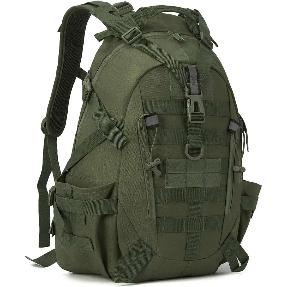 Sac Dos Polyester Vert Olive Poches Latérales Molle Ceinture Air Sangles Ajustables Survie Camping Randonnée Plein Air