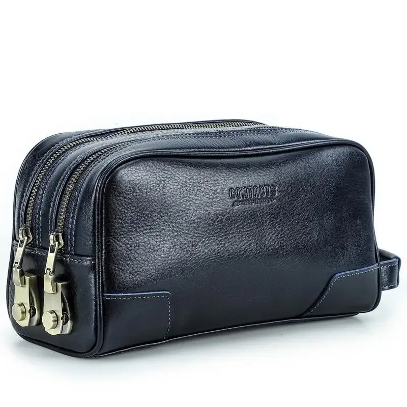 sac de toilette pour homme en cuir véritable avec serrure à combinaison, grande capacité, sac de voyage pour les voyages d'affaires et le rangement quotidien
