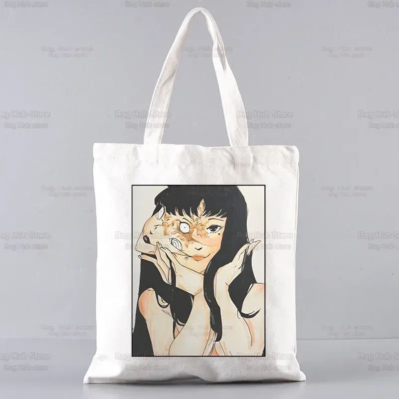 junji ito japonais manga graphique dames sacs à main tissu toile sac fourre-tout shopping voyage femmes eco réutilisable épaule