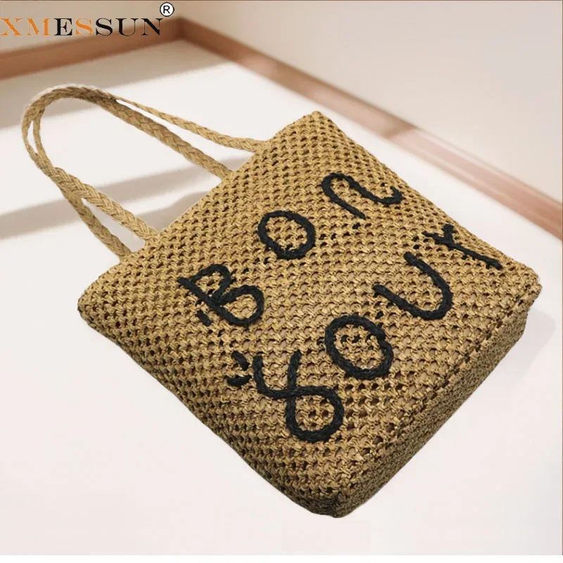 Nouveau sac à bandoulière en paille tressée XMESSUN pour femme, sac de voyage décontracté de grande capacité pour la plage et les vacances, style créateur de mode