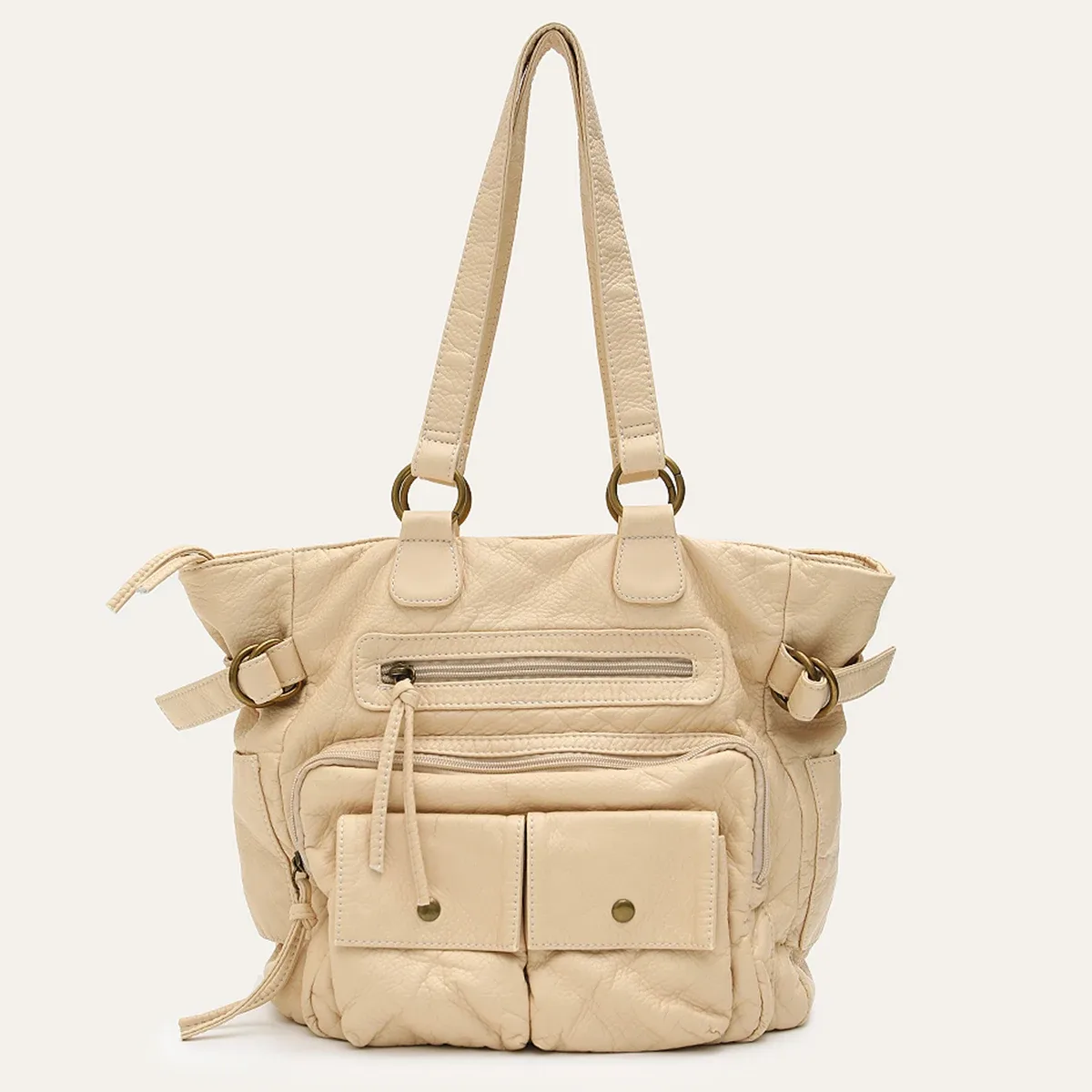 sac à main fourre-tout en cuir vegan pu délavé style rétro cr y2k, avec plusieurs poches et fermeture à glissière, sac à bandoulière pour femme, mode décontractée quotidienne.