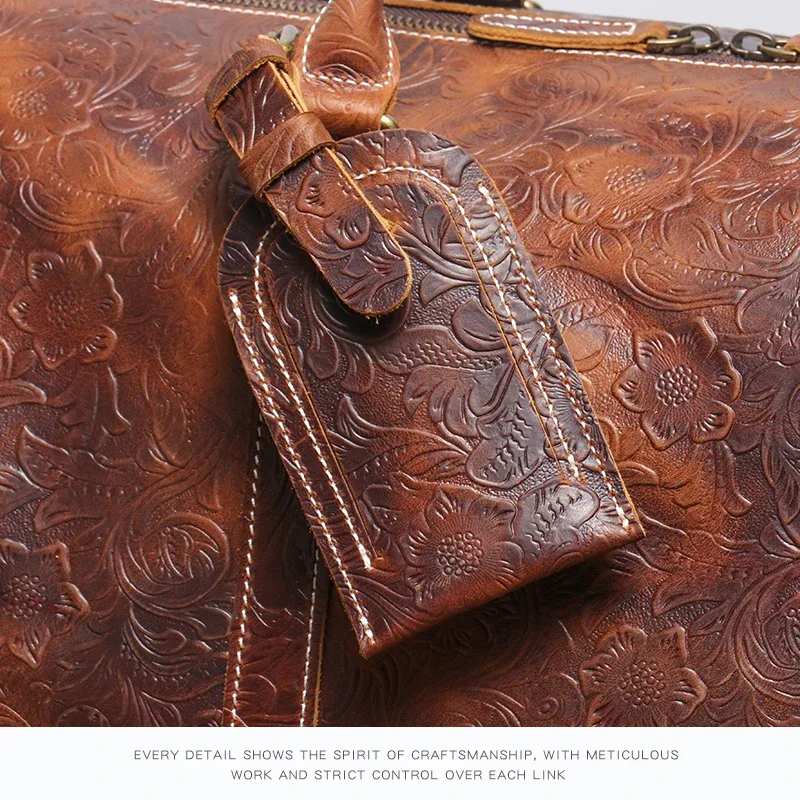 leathfocus-sac à main en cuir gaufré vintage pour hommes et femmes, sac de voyage de grande capacité, sac de sport d'affaires, sac de week-end