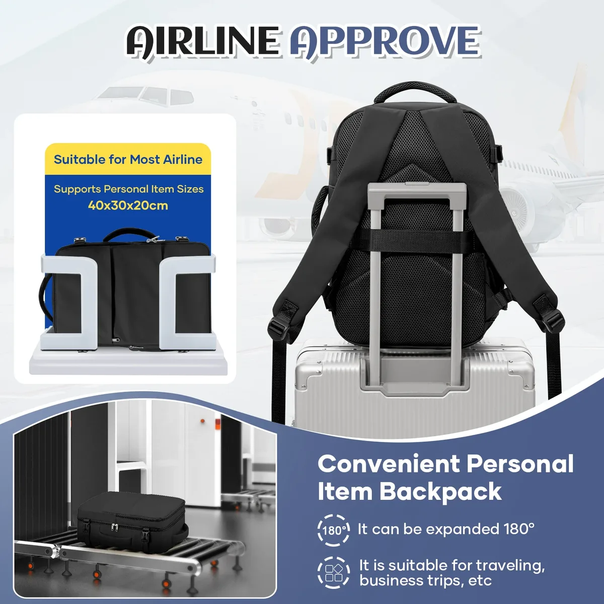 ryanair sac de cabine d'avion 40x30x20 sac à dos de voyage, bagages à main sacs de voyage sac pour ordinateur portable d'affaires femmes hommes sac à dos sac de travail
