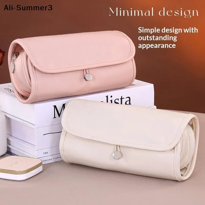 pochette cosmétique polyester rose pâle poches transparentes grande capacité design minimaliste rangement voyage femmes jeunes filles