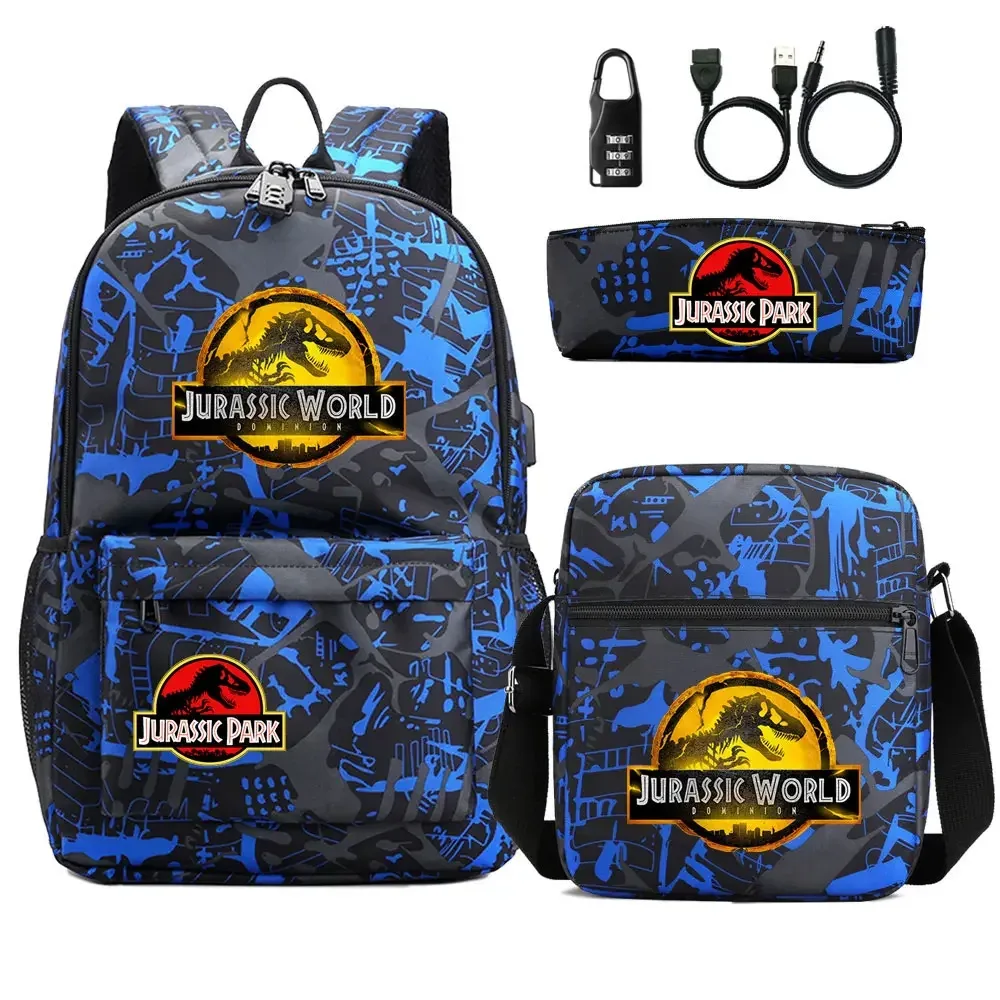 sac dos tissu oxford unisexe noir logo jurassic world bandoulière arquée compartiment intérieur style dessin animé usage voyage