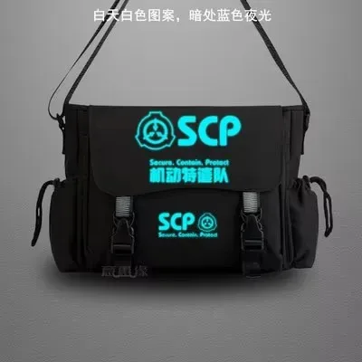 scp sécurisé conta sac de messager décontracté anime cosplay étudiant couverture lumineux sac à bandoulière pour hommes adolescents