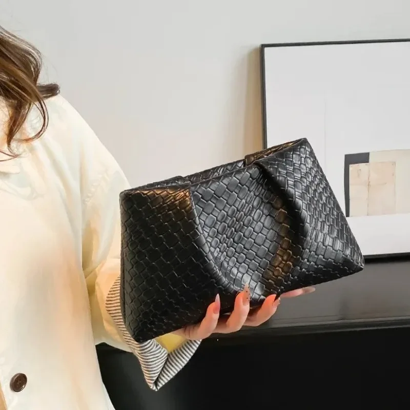 trousse de maquillage en cuir pu avec pochette cosmétique texturée en relief tissé rétro, organisateur de toilette de grande capacité pour femmes