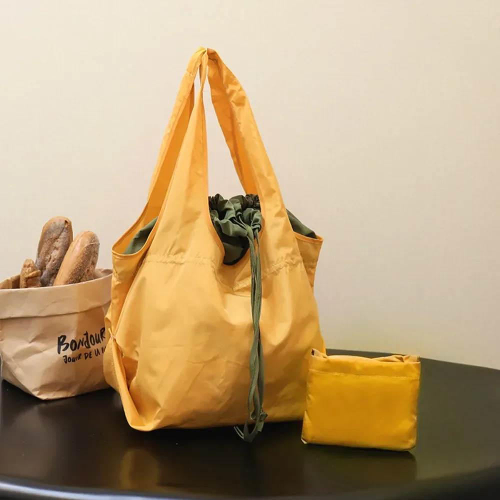 sac à main réutilisable avec cordon de serrage, sac de shopping en nylon imperméable, sac fourre-tout écologique, sac de shopping pliable de grande capacité