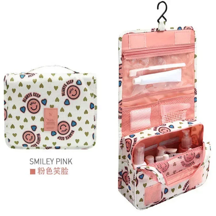 trousse toilette cosmétique rose léopard compartiments imperméable transparent grille velcro voyage maquillage organisateur rangement