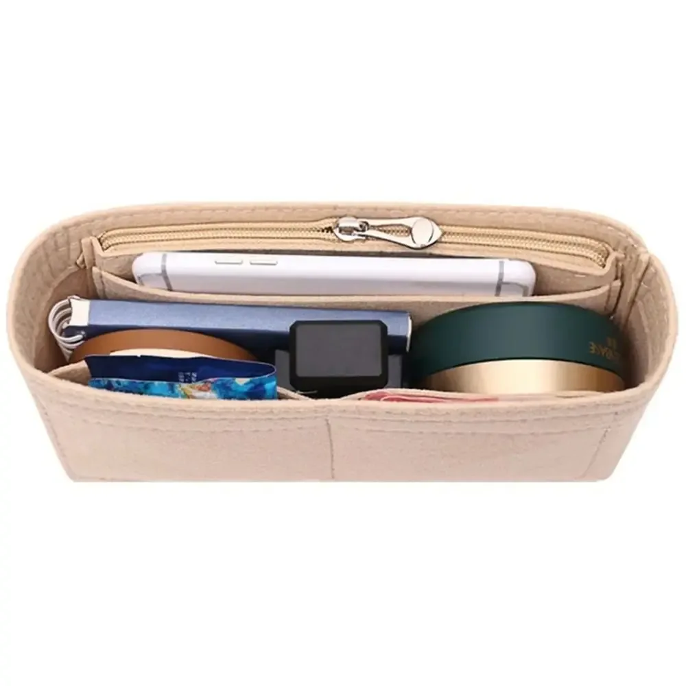 organisateur voyage tissu feutre transparent multi-poches beige rose marron cosmétiques maquillage transport fournitures école